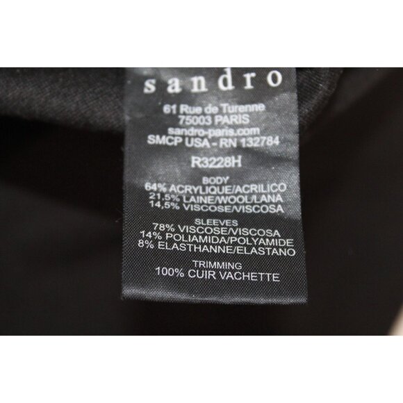 Sandro Short Sleeve Zipper Leather Trim Mini Dress Black w/ Aztec Print Size 2 - Picture 6 of 8